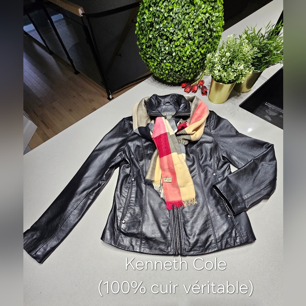 KENNETH COLE Beau manteau en cuir véritable (kid) entièrement doublé